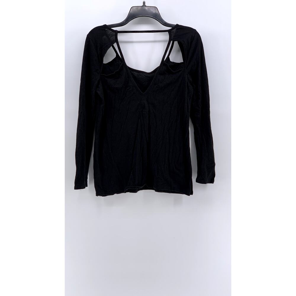 CHASER Women's Black Solid Cutout Long Sleeve V-Neck Top SZ S